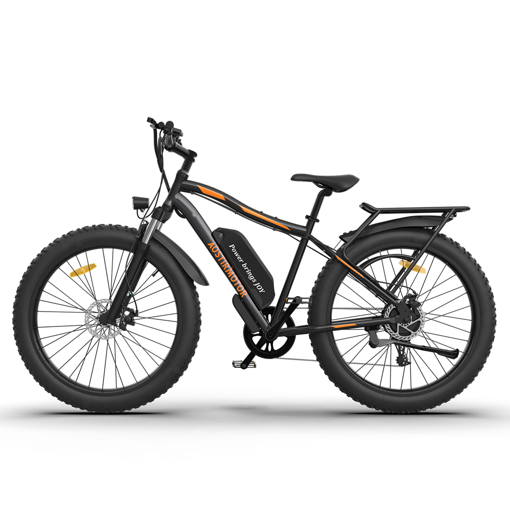 AOSTIRMOTOR S07-B 26" 750W Electric Bike Fat Tire P7 48V 13AH Removable Lithium Battery for Adults with Detachable Rear Rack Fender(Black)