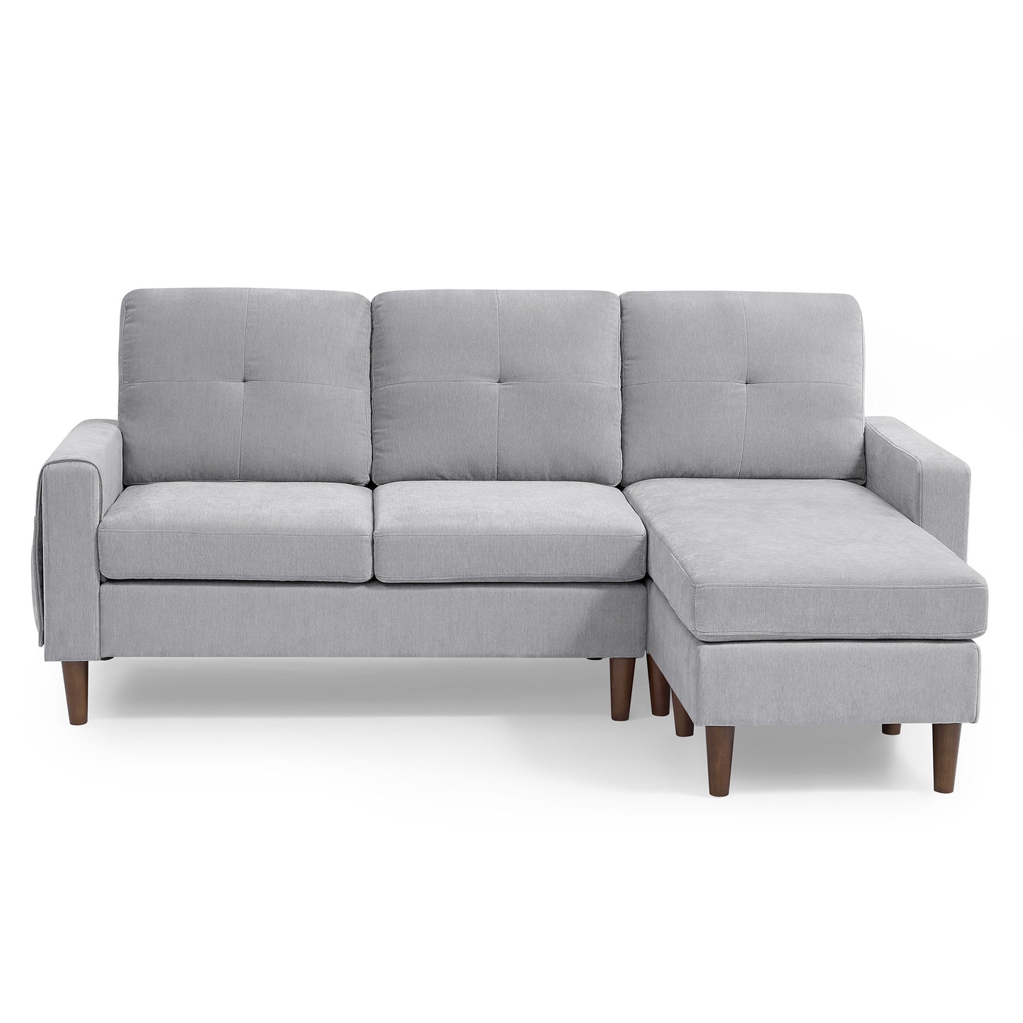 80' Convertible Sectional Sofa Couch; 3 Seats L-shape Sofa with Removable Cushions and Pocket; Rubber Wood Legs
