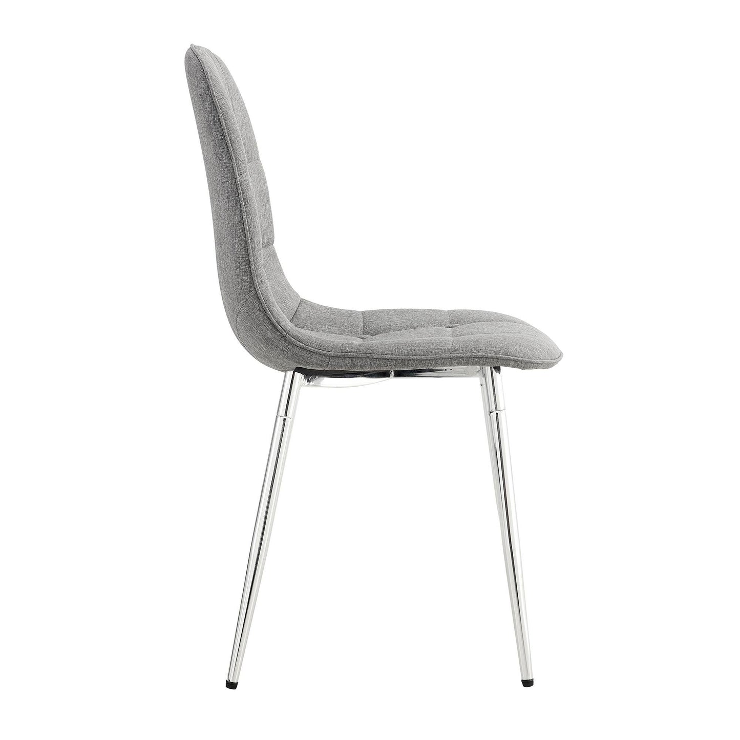 Dining Chairs Set of 4; Modern Mid-Century Style Dining Kitchen Room Upholstered Side Chairs; Soft Tufted Linen Fabric with Inset Buttons; Chrome Metal Legs; for Kitchen Lounge Farmhouse; Light Gray