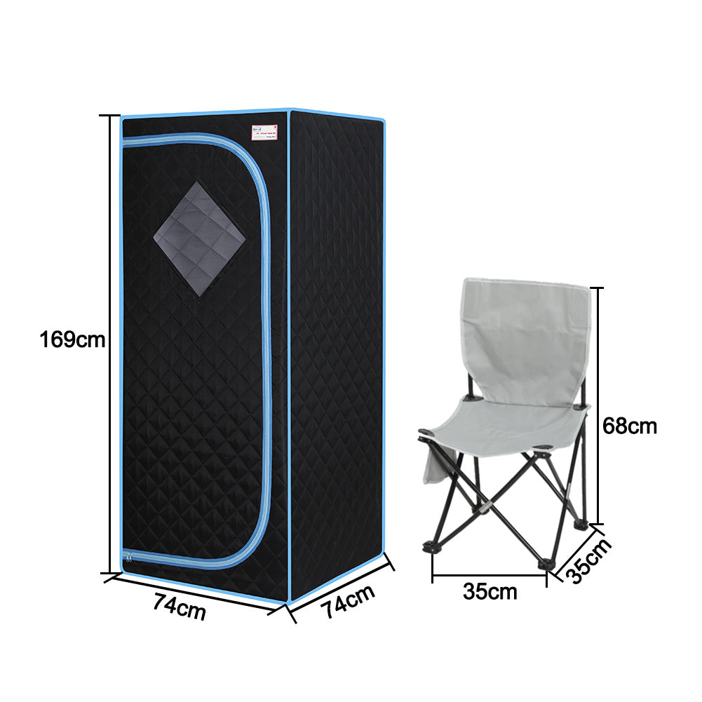 Full Size Portable Black Steam Sauna tent–Personal Home Spa; with Steam Generator; Remote Control; Foldable Chair; Timer and PVC Pipe Connector Easy to Install.Fast heating
