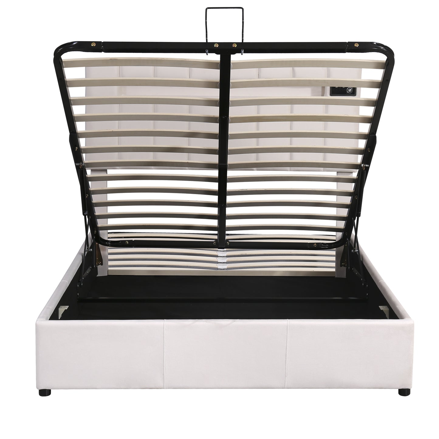 Upholstered Bed Full Size with LED light; Bluetooth Player and USB Charging; Hydraulic Storage Bed in Velvet Fabric
