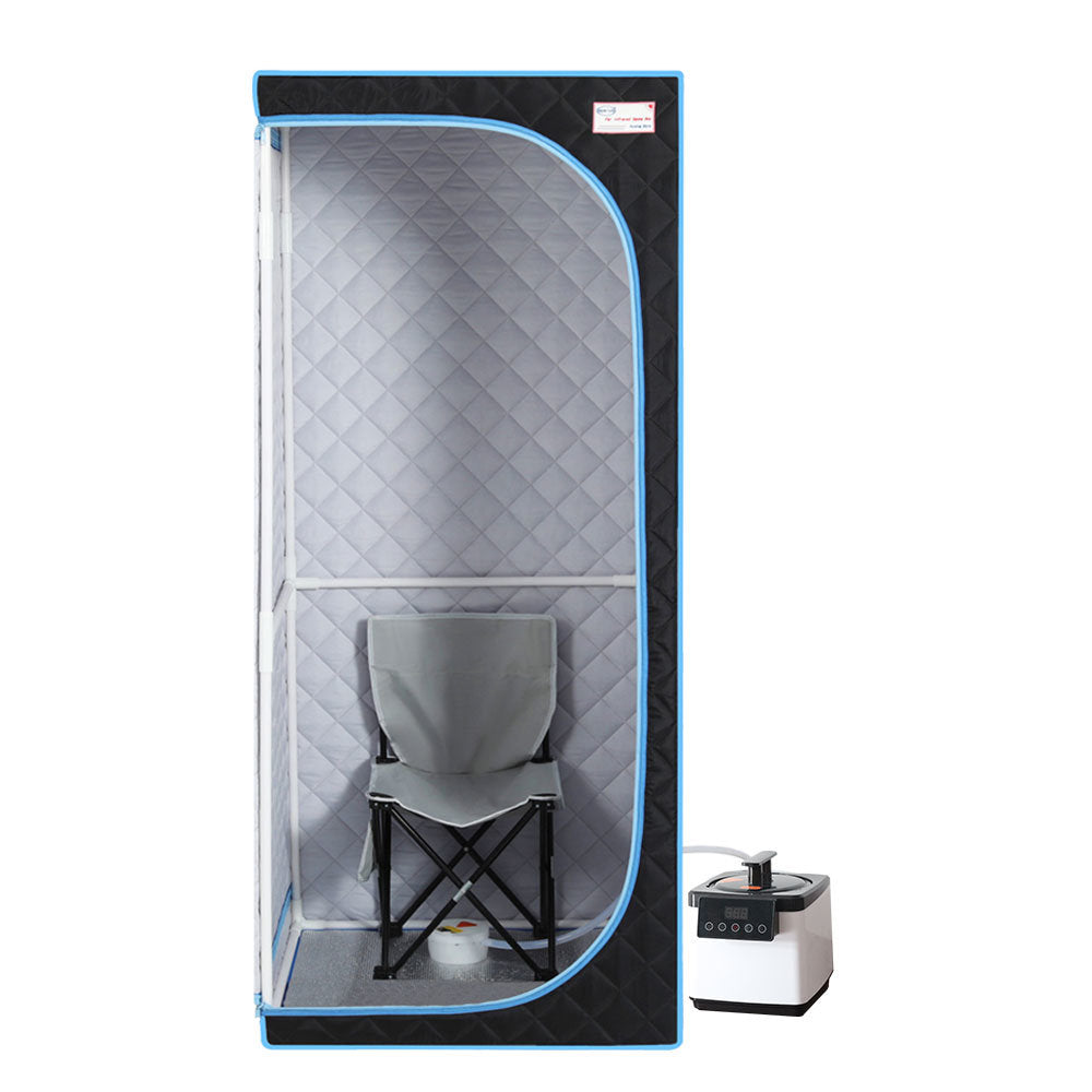 Full Size Portable Black Steam Sauna tent–Personal Home Spa; with Steam Generator; Remote Control; Foldable Chair; Timer and PVC Pipe Connector Easy to Install.Fast heating