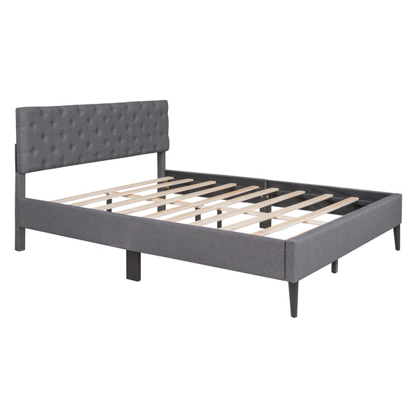 Upholstered Linen Platform Bed, Queen Size