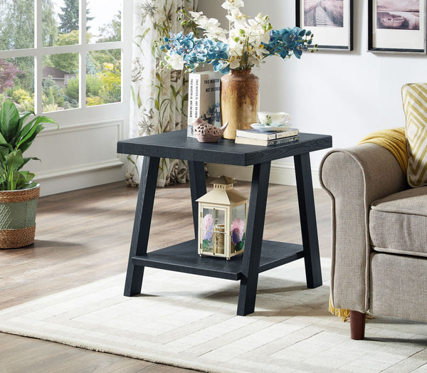 Athens Contemporary Replicated Wood Shelf Coffee Set Table in Black Finish