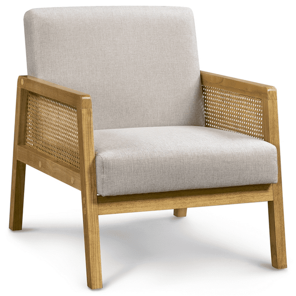 Fabric Upholstered Accent Chair with Rattan Sides