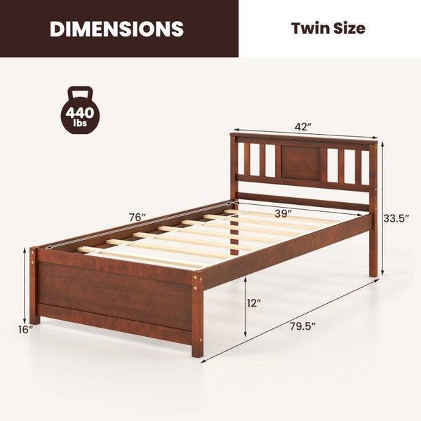 Wooden Platform Bed with Headboard and Wood Slat Support