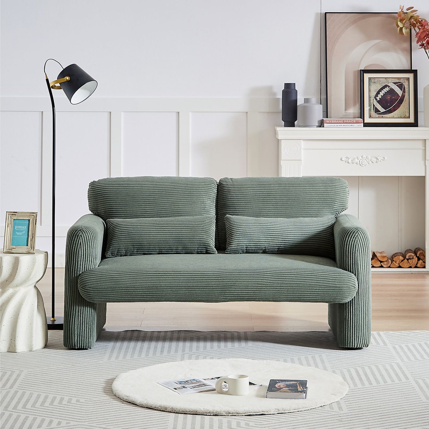 60"Corduroy Fabric Sofa with 33" Single Sofa, Modern Sofa with Support Pillow , for Apartment, Office, Living Room & Bedroom