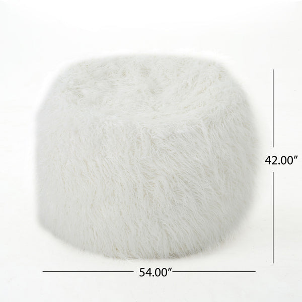 Mahin 5 Foot Rounded Faux Fur Bean Bag, White