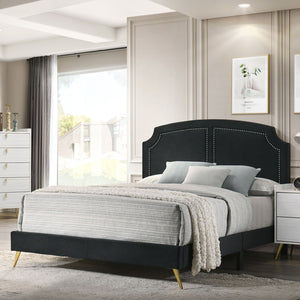 Black Eastern King Platform Bed with Metal Leg