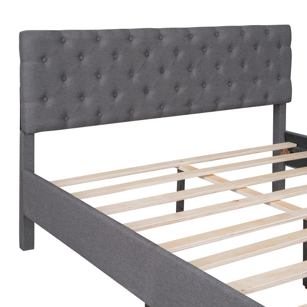 Upholstered Linen Platform Bed, Queen Size