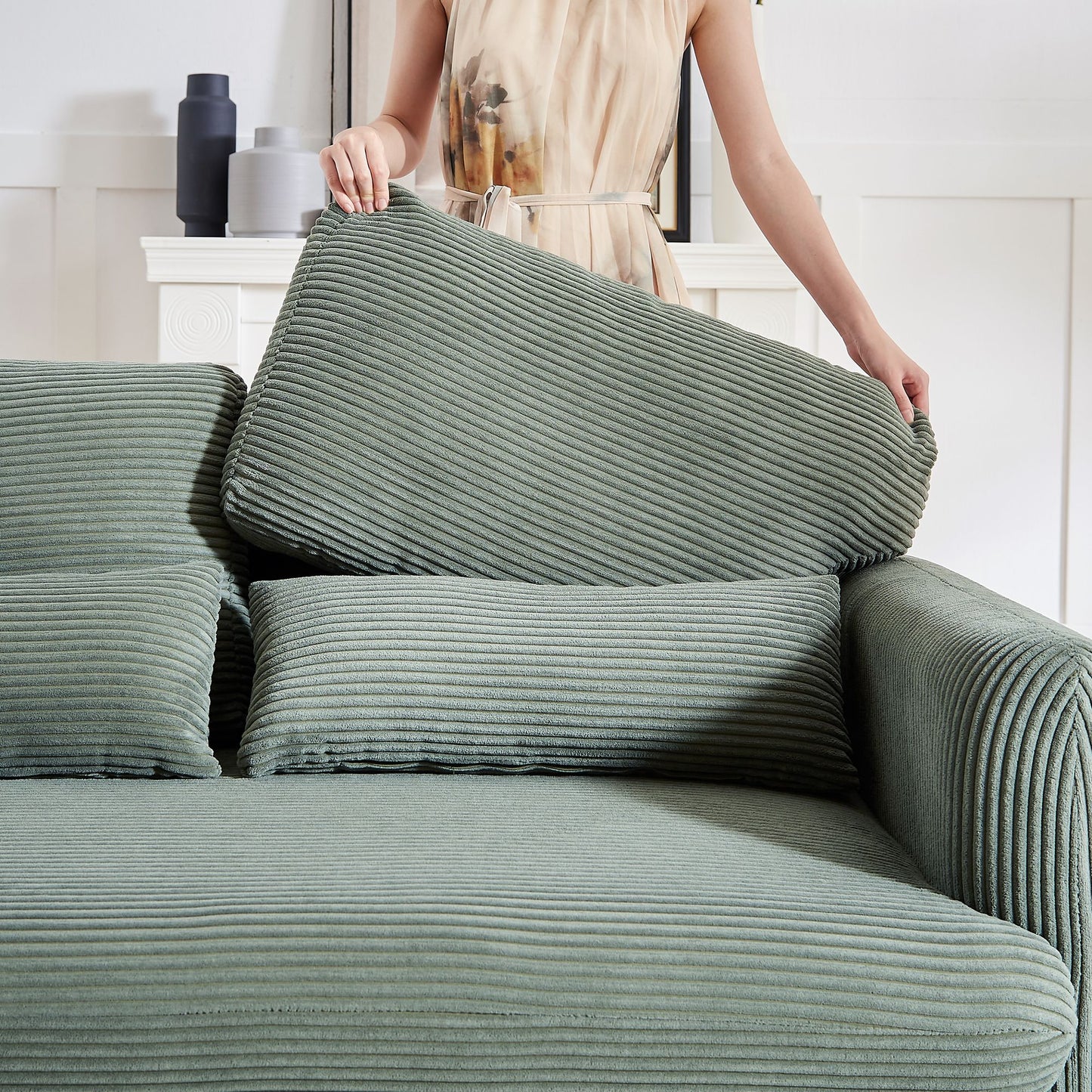 60"Corduroy Fabric Sofa with 33" Single Sofa, Modern Sofa with Support Pillow , for Apartment, Office, Living Room & Bedroom