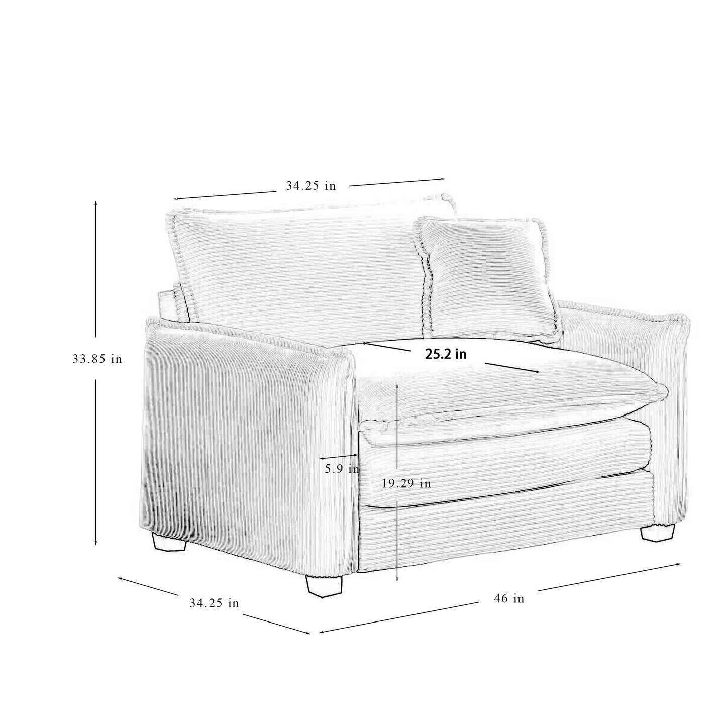 3 Piece Comfortable Oversized Sectional Sofa, One Single Sofa and One 2-Seater Sofa and One 3-Seater Sofa , Beige Corduroy Deep Seat Sofa