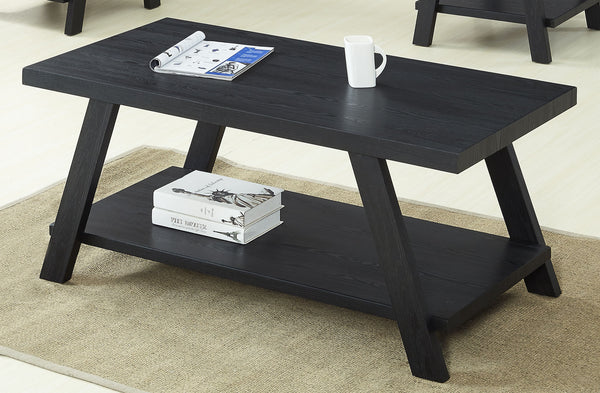 Athens Contemporary Replicated Wood Shelf Coffee Set Table in Black Finish