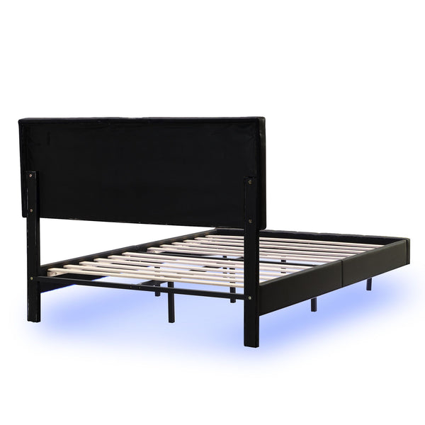 Full Size Floating Bed Frame with LED Lights and USB Charging,Modern Upholstered Platform LED Bed Frame