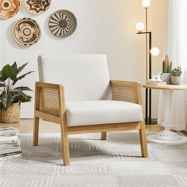 Fabric Upholstered Accent Chair with Rattan Sides