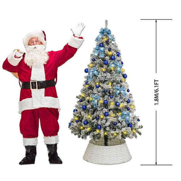 6FT Artificial Hinged Christmas Tree Snow Flocked Pine Tree with Solid Metal Stand Festival Xmas Tree for Indoor Outdoor