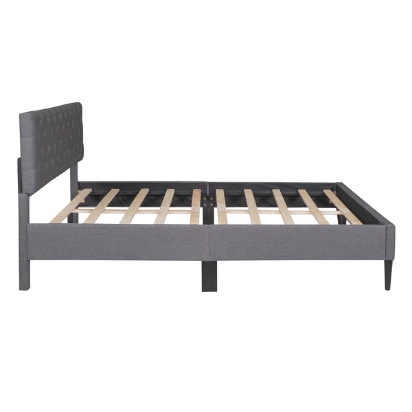 Upholstered Linen Platform Bed, Queen Size