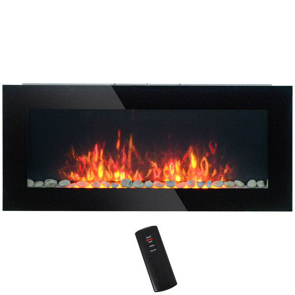 HOMCOM 41.3" 1500W Electric Wall-Mounted Fireplace with Flame Effect, 7 Color Background Light, Black