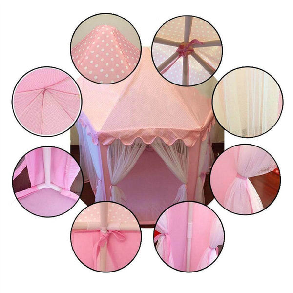 Outdoor Indoor Portable Folding Princess Castle Tent Kids Children Funny Play Fairy House Kids Play Tent(LED Star Lights)