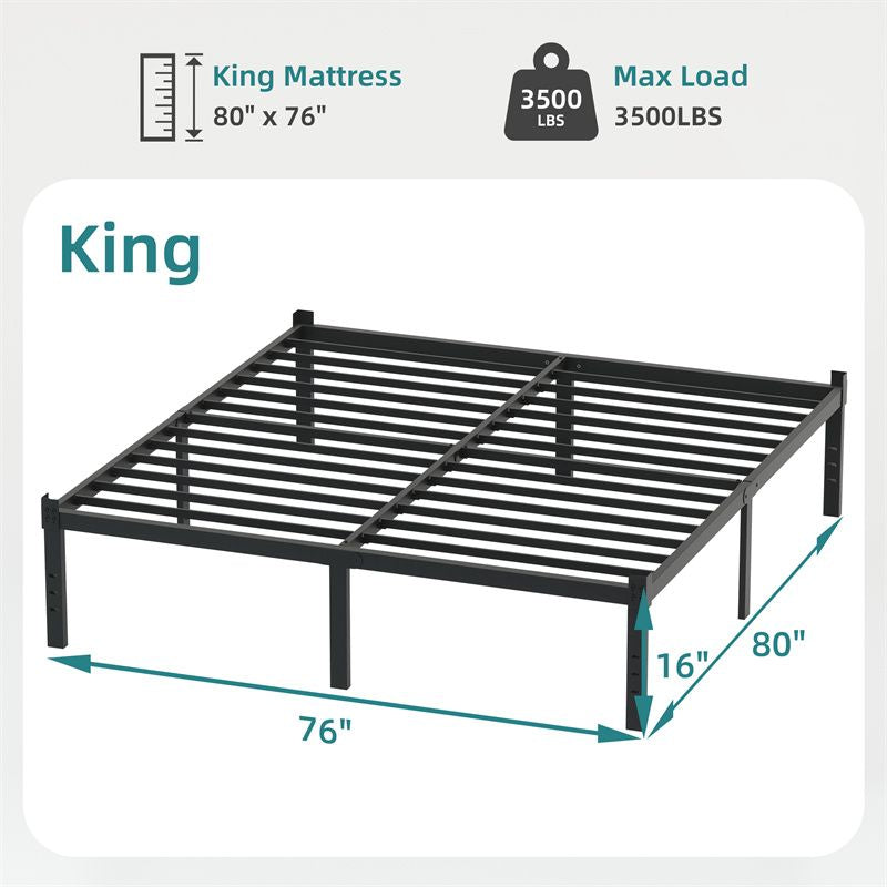 Classic Iron Bed Frame Mattress Under Bed Storage No Box Spring Needed Singe Full Queen King Size Black