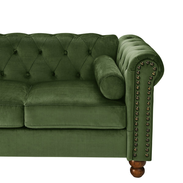 PHOYAL Large CHAIR, Velvet Sofa Classic Tufted Chesterfield Settee Sofa Modern 1 Seater Couch Furniture Tufted Back for Living Room (Green)