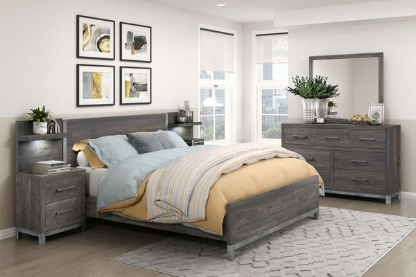 Modern Sleek Design Bedroom Furniture 1pc Beautiful Queen Bed Brownish Gray and Antique Silver Finish