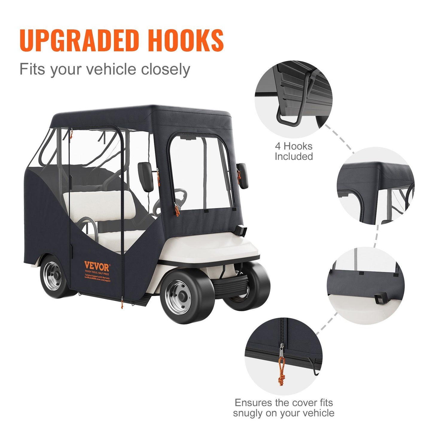VEVOR Golf Cart Enclosure, 600D Polyester Driving Enclosure with 4-Sided Transparent Windows, 2 Passenger Club Car Covers Universal Fits for Most Brand Carts, Sunproof and Dustproof Outdoor Cart Cover