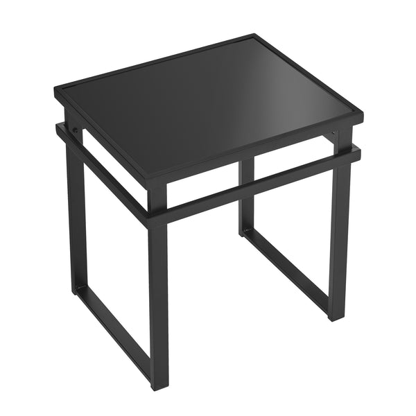 Modern 3-Piece Table Set, Includes 1 Coffee Table and 2 End Tables with BLACK Glass Top and Metal Tube (All-Black)