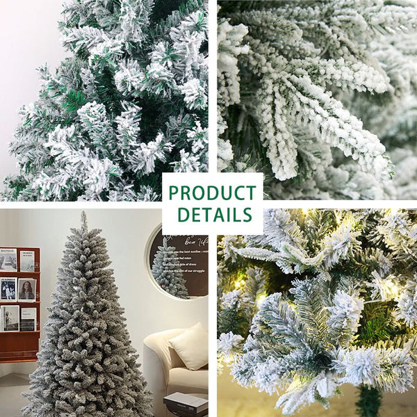 6 Ft Prelit Pencil Christmas Tree, Flocked Artificial Xmas Tree With Warm WhiteLights, Full Branch Tips, Perfect Choice Decoration For Xmas Holiday, Flocked ChristmasTree Prelit