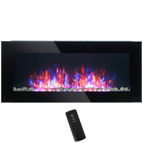 HOMCOM 41.3" 1500W Electric Wall-Mounted Fireplace with Flame Effect, 7 Color Background Light, Black