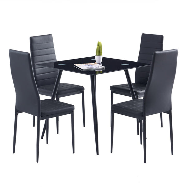 4pcs Elegant Assembled Stripping Texture High Backrest Dining Chairs Black Replace encoding 13028198-18410366