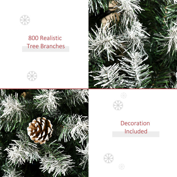 6ft Unlit Snow-Dusted Full Fir Artificial Christmas Tree with Realistic Branches, 61 Pine Cones and 800 Tips