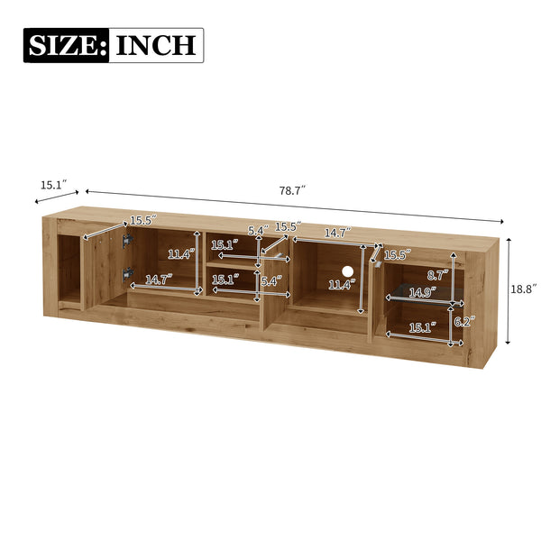 78'' Modern TV Stand with 6 Cabinets& 2 Open Compartments, Entertainment Center for TVs up to 90'', Television Console for Living Room, Bedroom, Home Theatre