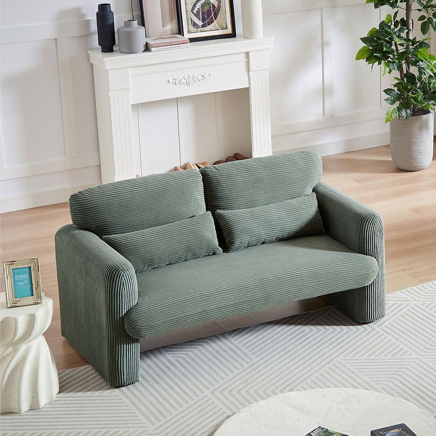 60"Corduroy Fabric Sofa with 33" Single Sofa, Modern Sofa with Support Pillow , for Apartment, Office, Living Room & Bedroom