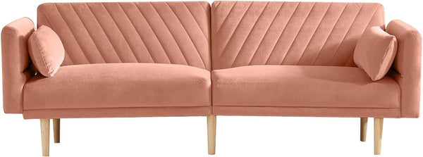 78'' Velvet Futon Sofa Bed, Convertible Sleeper Couch Bed with Adjustable Armrests and Backrest, Loveseat Sleeper Bed with 2 Pillows, Modern Futon Couch for Living Room, Pink