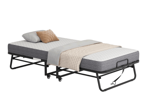 Folding Bed with Mattress 75" x 38" Rollaway Guest Bed Portable Foldable Bed for Adults with 5" Memory Foam Mattress Space-Saving Sturdy All Metal Steel Pipe Frame