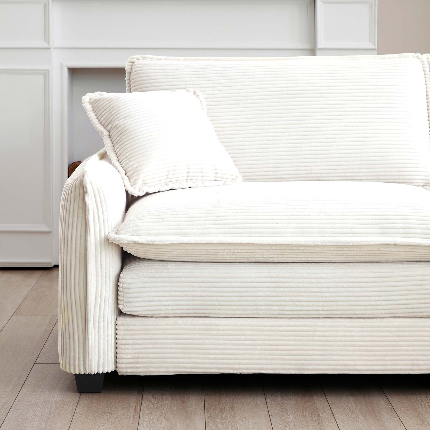 3 Piece Comfortable Oversized Sectional Sofa, One Single Sofa and One 2-Seater Sofa and One 3-Seater Sofa , Beige Corduroy Deep Seat Sofa