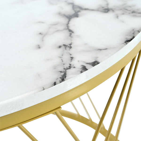 [VIDEO provided] ON-TREND Φ27.5'' & Φ17.7'' Nesting Coffee Table with Marble Grain Table Top, Golden Iron Frame Round Coffee Table, Set of 2, for Living Room, Balcony, White