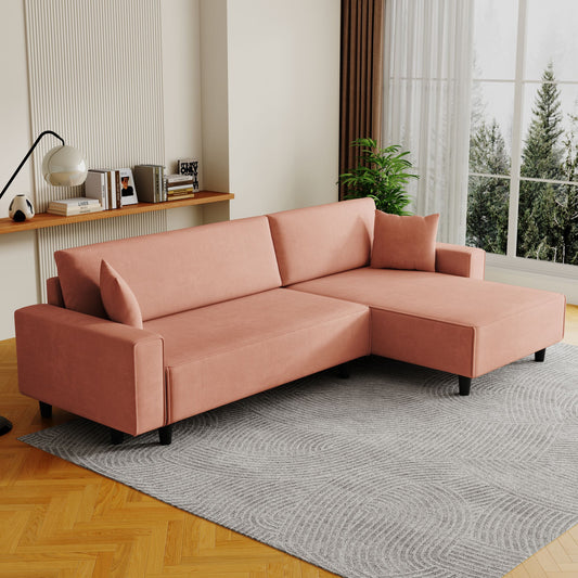 Spacious 93-Inch Orange Corduroy Sofa Bed with Two Pillows - Ideal for Living Room or Apartment, Ensuring a Roomy & Uncluttered Space