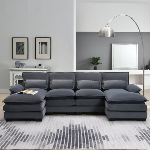 [VIDEO provided][New]109.8*55.9" Modern U-shaped Sectional Sofa with Waist Pillows,6-seat Upholstered Symmetrical Sofa Furniture,Sleeper Sofa Couch with Chaise Lounge for Living Room,Apartment,5 Color