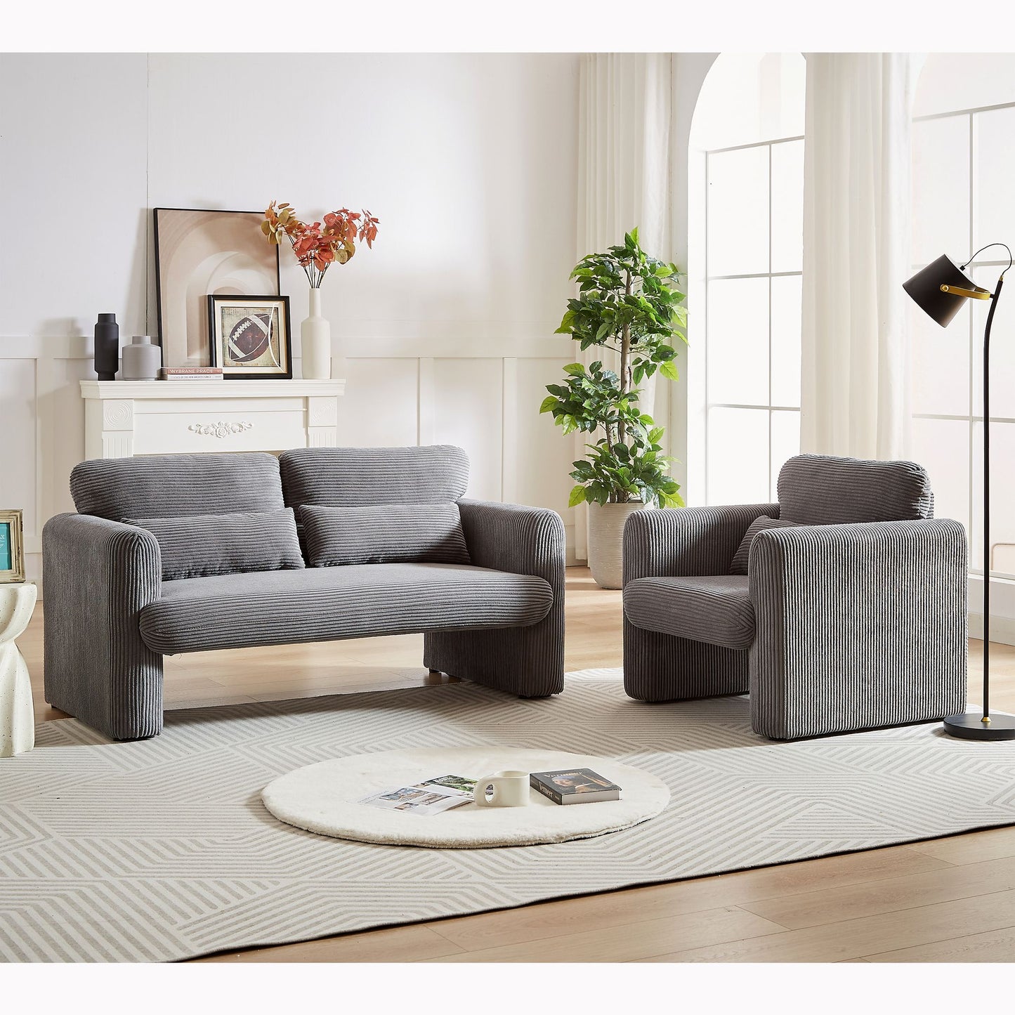 60"Corduroy Fabric Sofa with 33" Single Sofa, Modern Sofa with Support Pillow , for Apartment, Office, Living Room & Bedroom