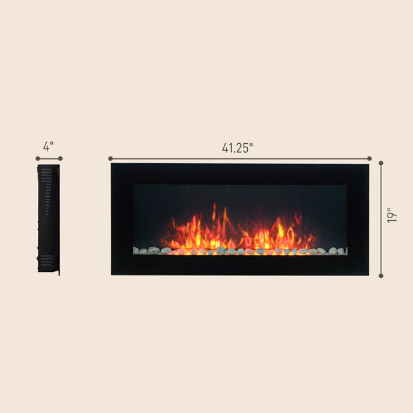 HOMCOM 41.3" 1500W Electric Wall-Mounted Fireplace with Flame Effect, 7 Color Background Light, Black