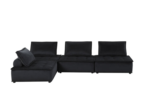 Anna 120" Black Velvet 4 Pc Sectional Sofa