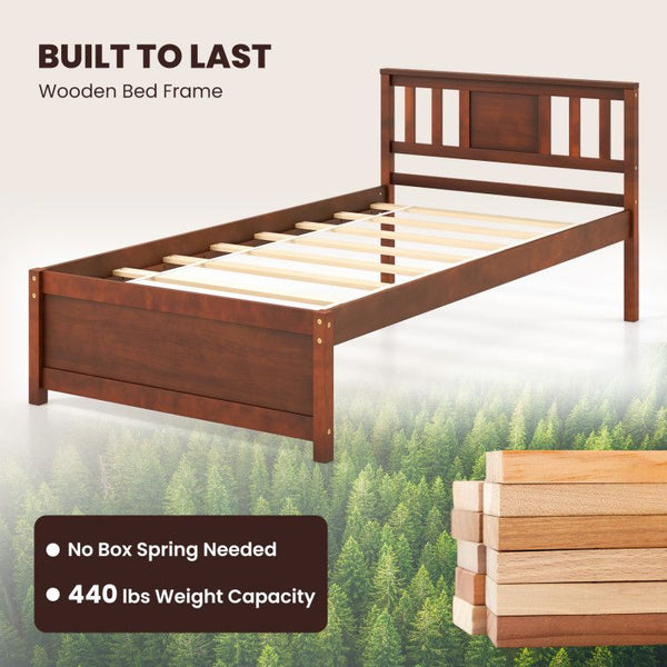 Wooden Platform Bed with Headboard and Wood Slat Support