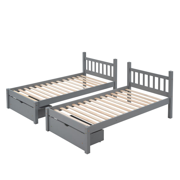 Full Over Twin & Twin Bunk Bed, Wood Triple Bunk Bed with Drawers and Guardrails, Gray (OLD SKU: LP000143AAE)