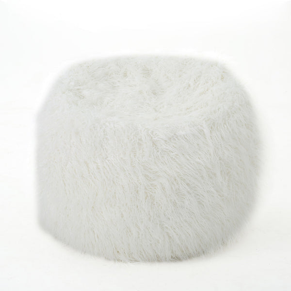 Mahin 5 Foot Rounded Faux Fur Bean Bag, White