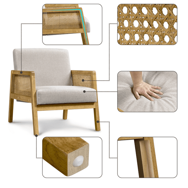 Fabric Upholstered Accent Chair with Rattan Sides