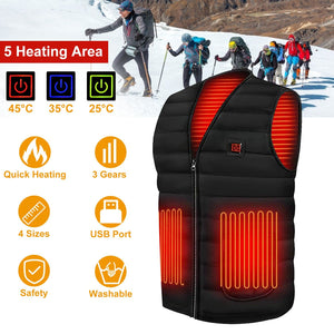 Heat Jacket Vest 3 Heating Gear Adjustable USB Heated Vest Warm Heat Coat Vest w/ 5 Heating Pads For Men Women Winter Outdoor Activity