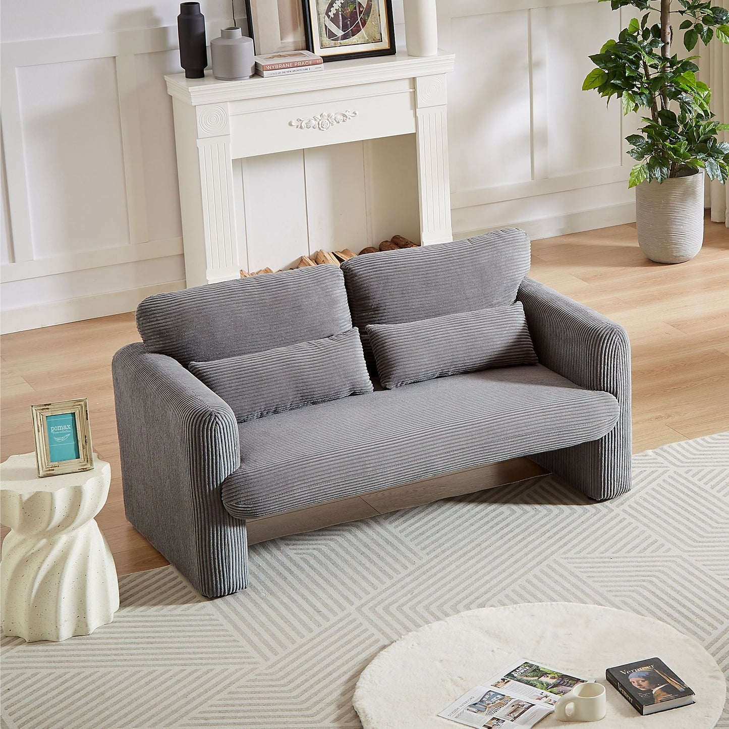 60"Corduroy Fabric Sofa with 33" Single Sofa, Modern Sofa with Support Pillow , for Apartment, Office, Living Room & Bedroom
