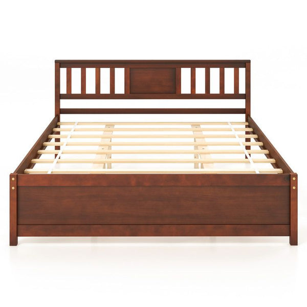 Wooden Platform Bed with Headboard and Wood Slat Support